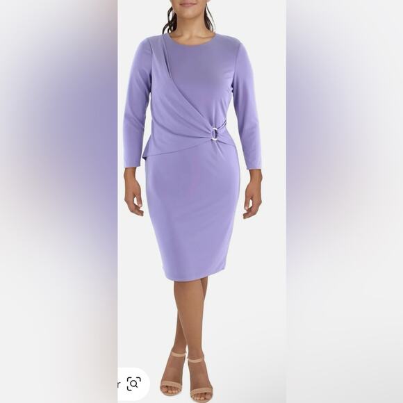 LAUREN Ralph Lauren NWT MIDI Faux Wrap Purple Dress with Silver Ring. - Picture 1 of 9